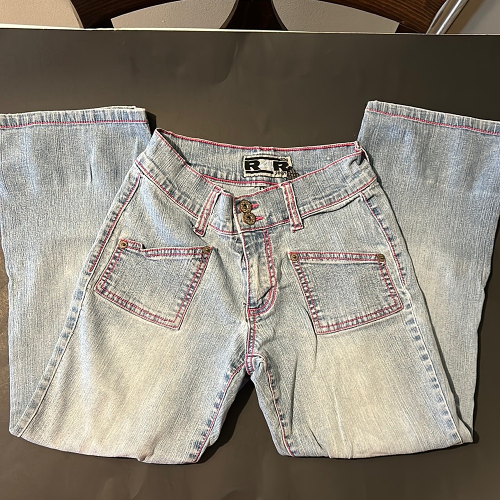 Rave R4R Jeans ladies Size 1 Stone Washed Pink Trim